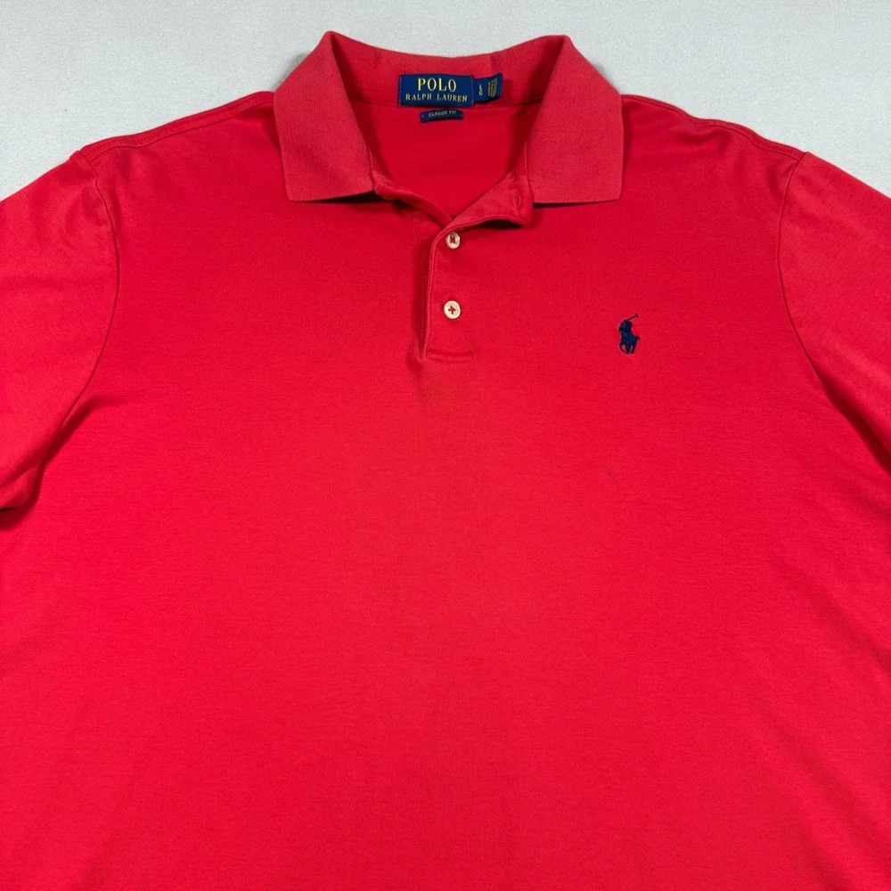 Polo Ralph Lauren Mens Classic Fit Red Short Sleeve Polo Shirt Large L Cotton